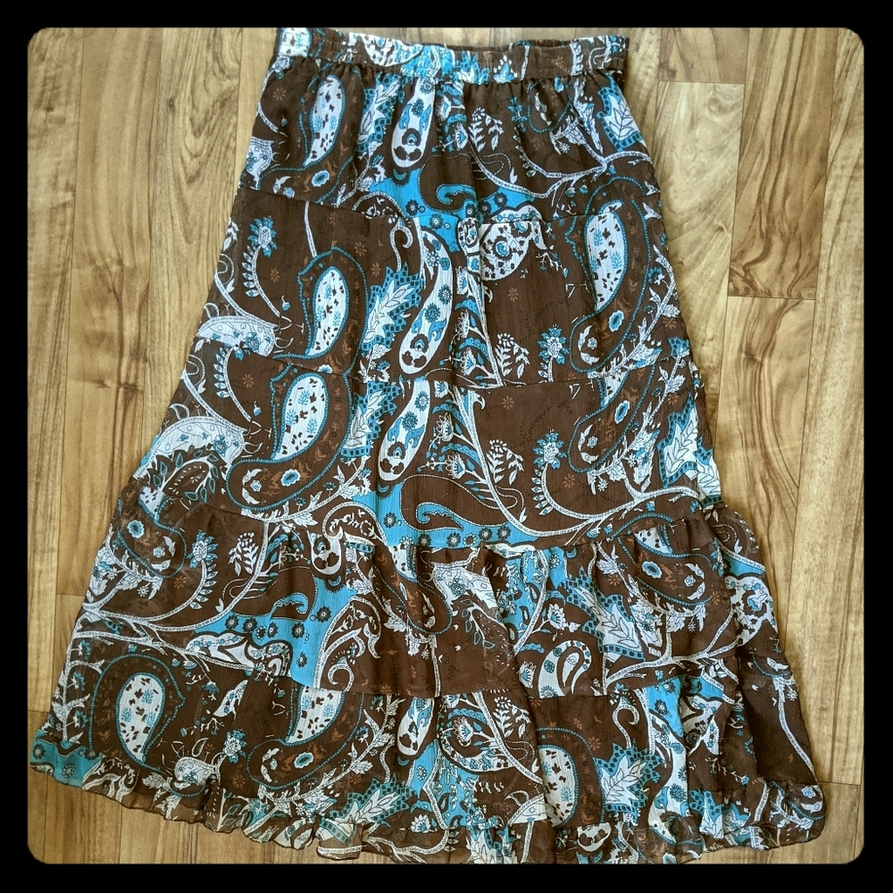 MAGIC Brown Turquoise Paisley Tiered Maxi S